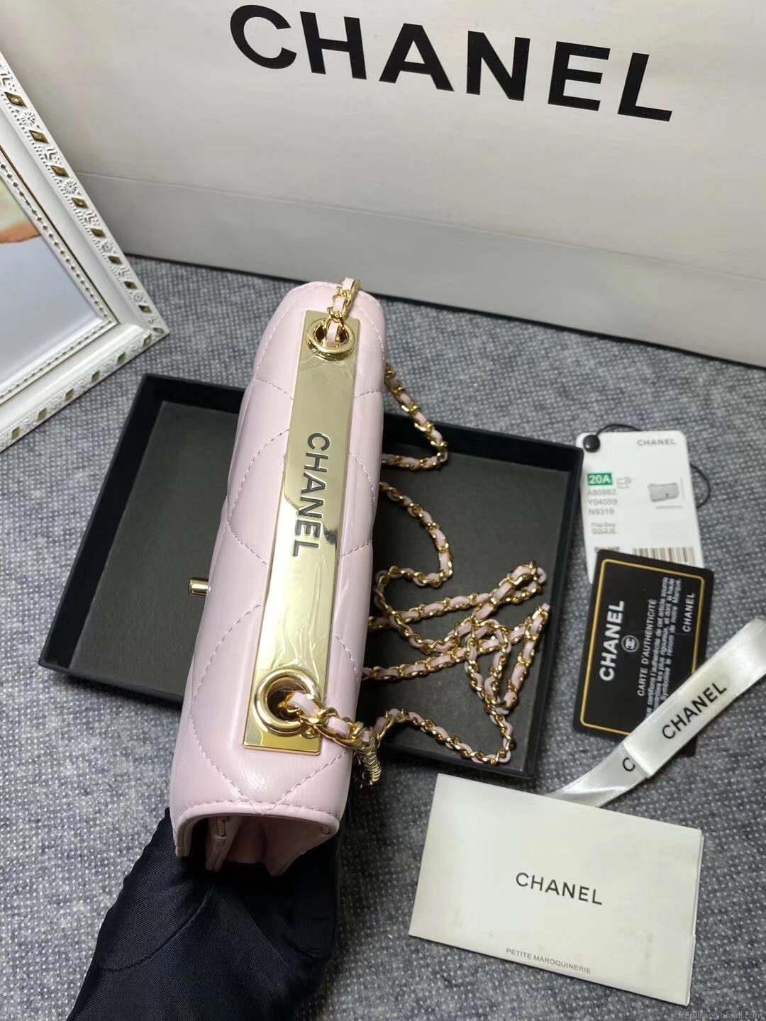 Chanel A80982 Lambskin Wallet On Chain With Gold Pink