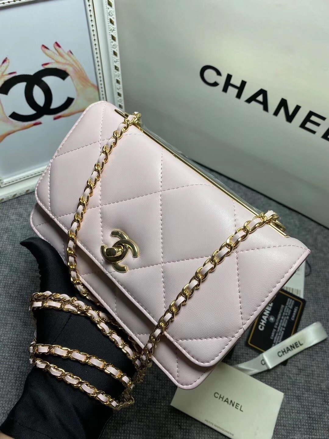 Chanel A80982 Lambskin Wallet On Chain With Gold Pink