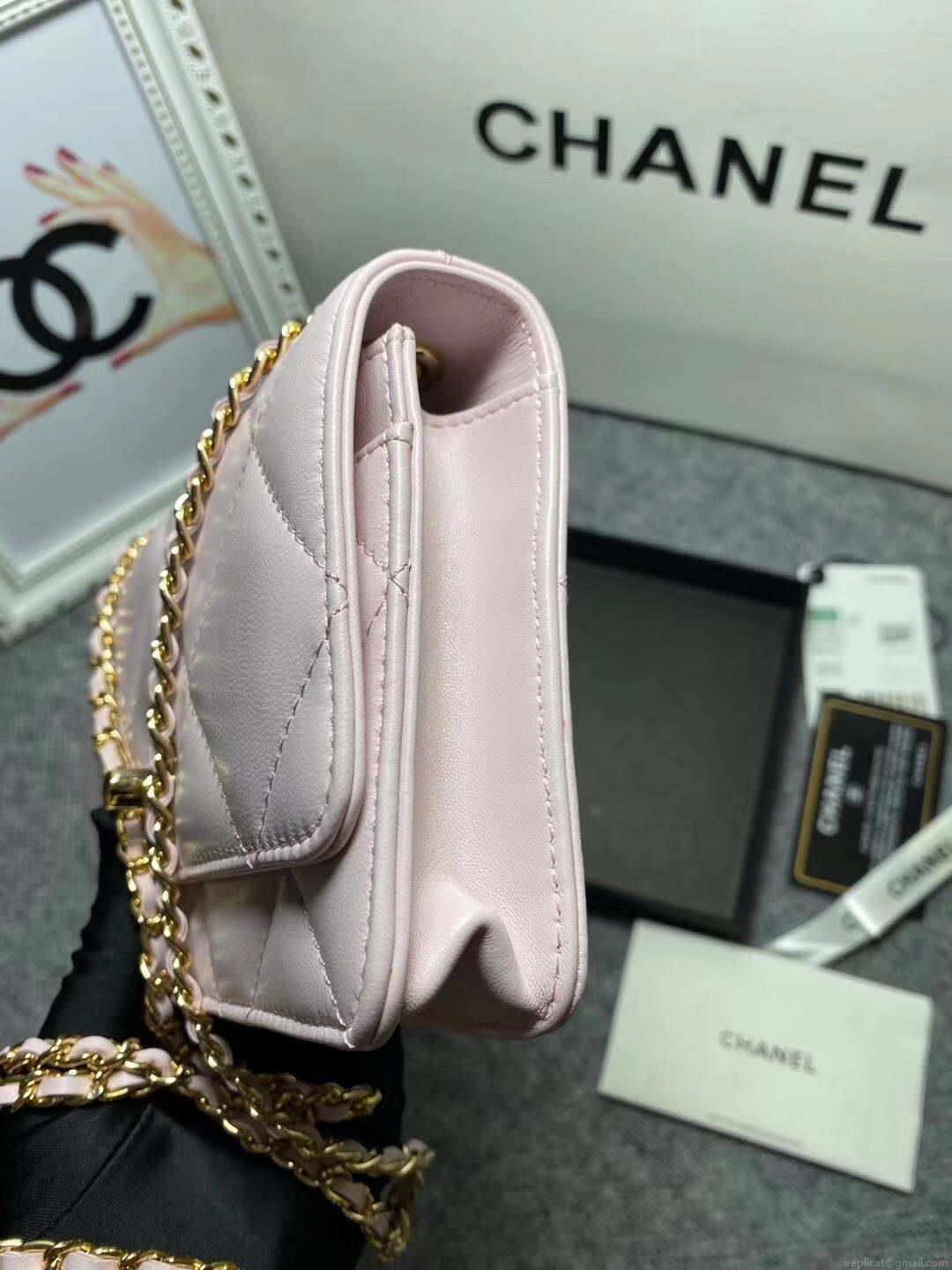 Chanel A80982 Lambskin Wallet On Chain With Gold Pink