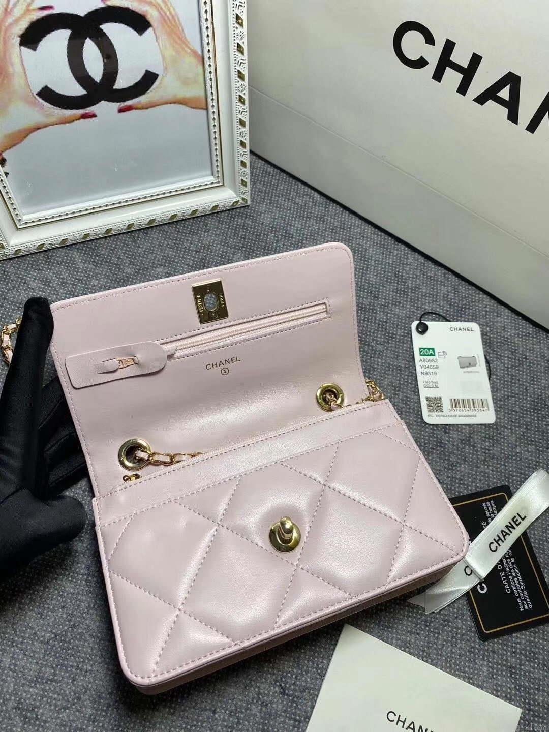 Chanel A80982 Lambskin Wallet On Chain With Gold Pink
