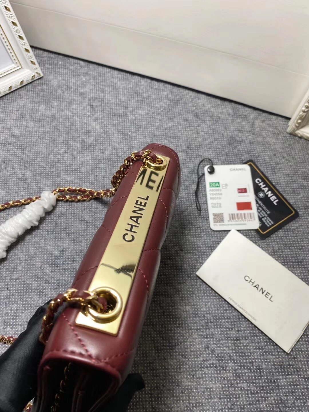Chanel A80982 Lambskin Wallet On Chain With Gold Wine Red