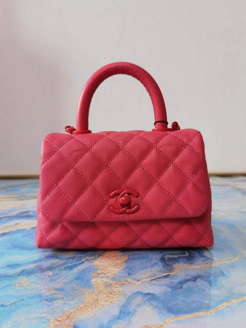 Chanel AS2215 Mini Flap Bag with Top Handle Bag Grained Calfskin Roe Red