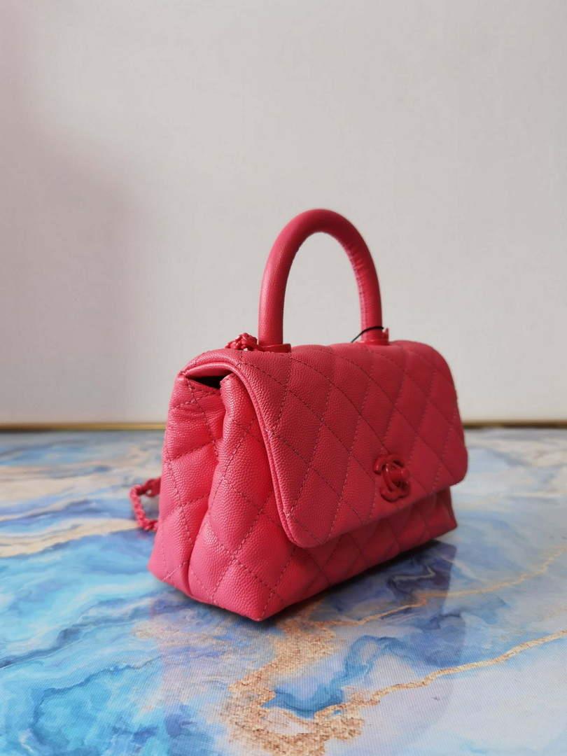 Chanel AS2215 Mini Flap Bag with Top Handle Bag Grained Calfskin Roe Red