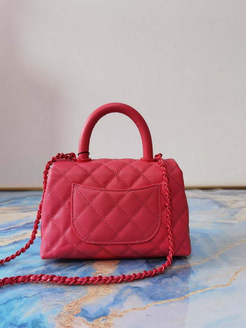 Chanel AS2215 Mini Flap Bag with Top Handle Bag Grained Calfskin Roe Red