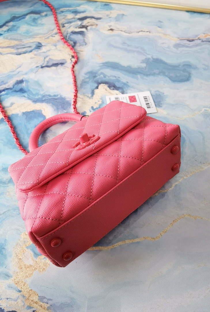 Chanel AS2215 Mini Flap Bag with Top Handle Bag Grained Calfskin Roe Red