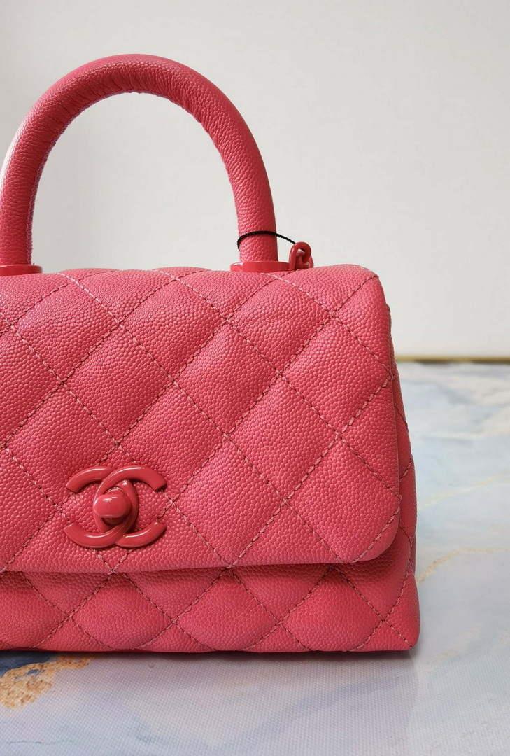 Chanel AS2215 Mini Flap Bag with Top Handle Bag Grained Calfskin Roe Red