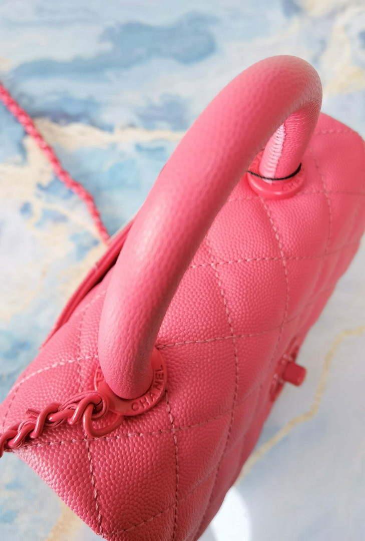 Chanel AS2215 Mini Flap Bag with Top Handle Bag Grained Calfskin Roe Red