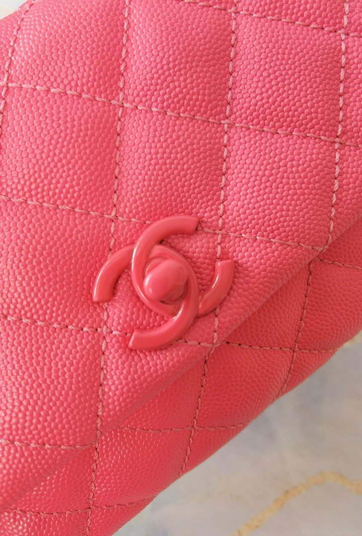 Chanel AS2215 Mini Flap Bag with Top Handle Bag Grained Calfskin Roe Red