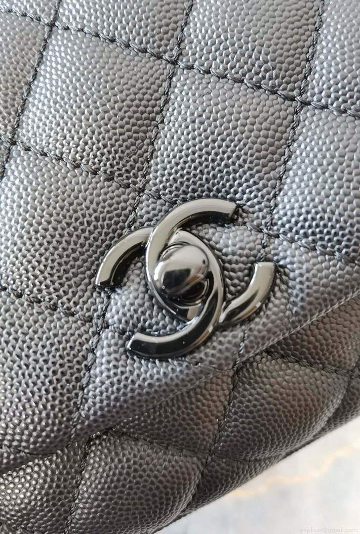 Chanel AS2215 Mini Flap Bag with Top Handle Bag Grained Calfskin Black