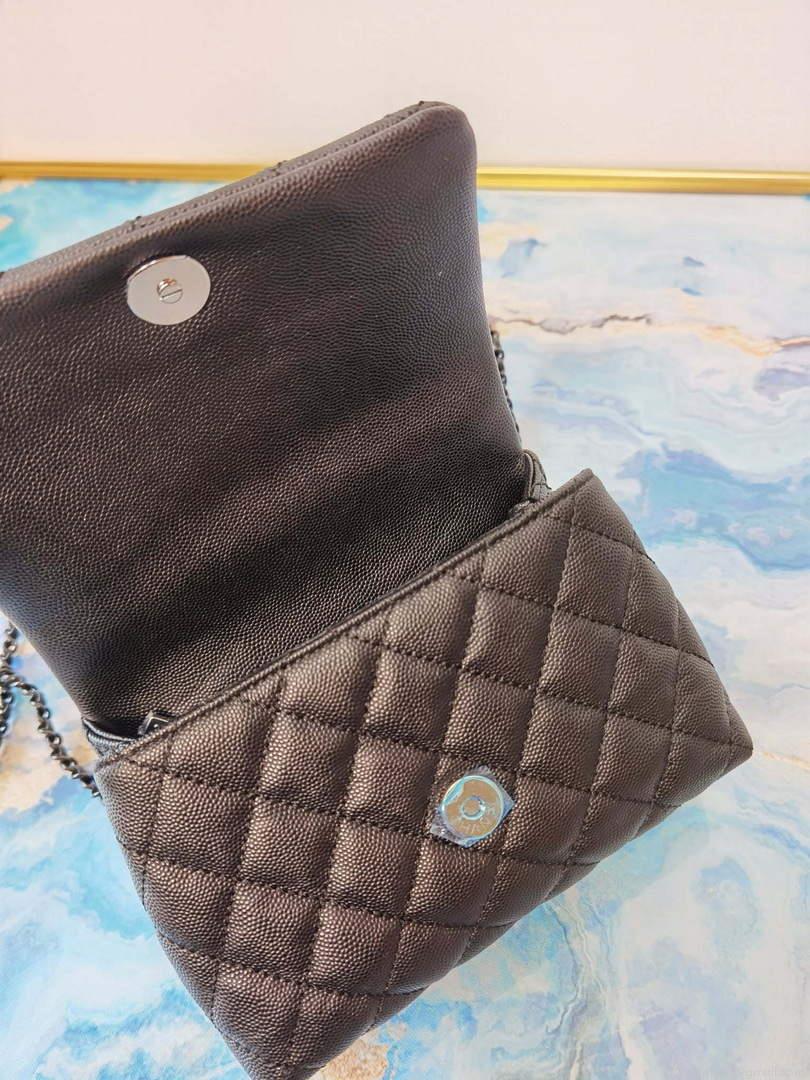 Chanel AS2215 Mini Flap Bag with Top Handle Bag Grained Calfskin Black