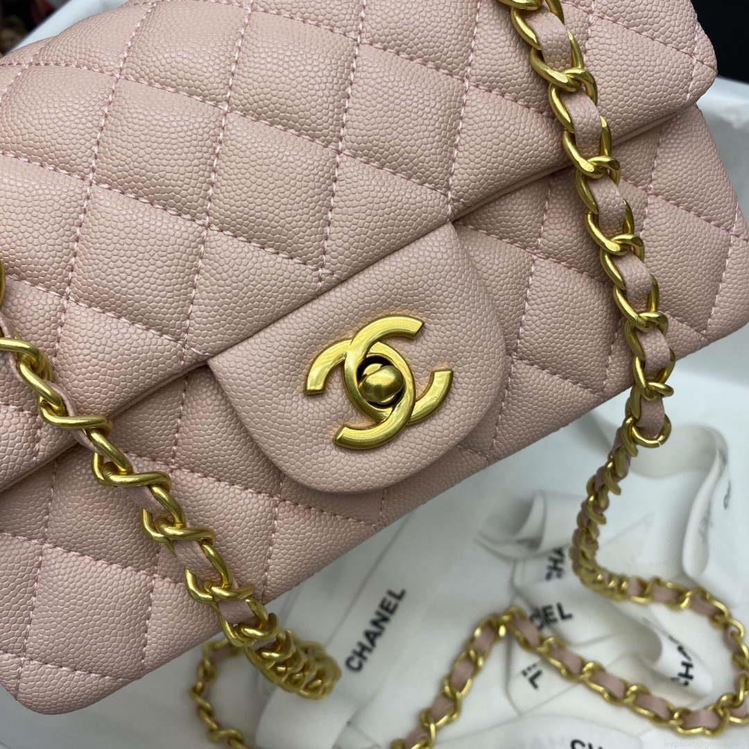 Chanel Mini Flap Bag with top Handle AS2431 Grained Calfskin Pink