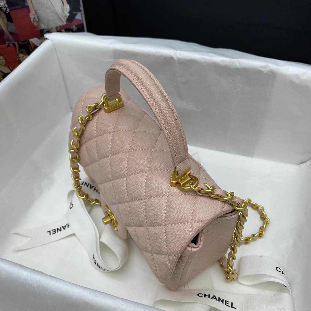 Chanel Mini Flap Bag with top Handle AS2431 Grained Calfskin Pink