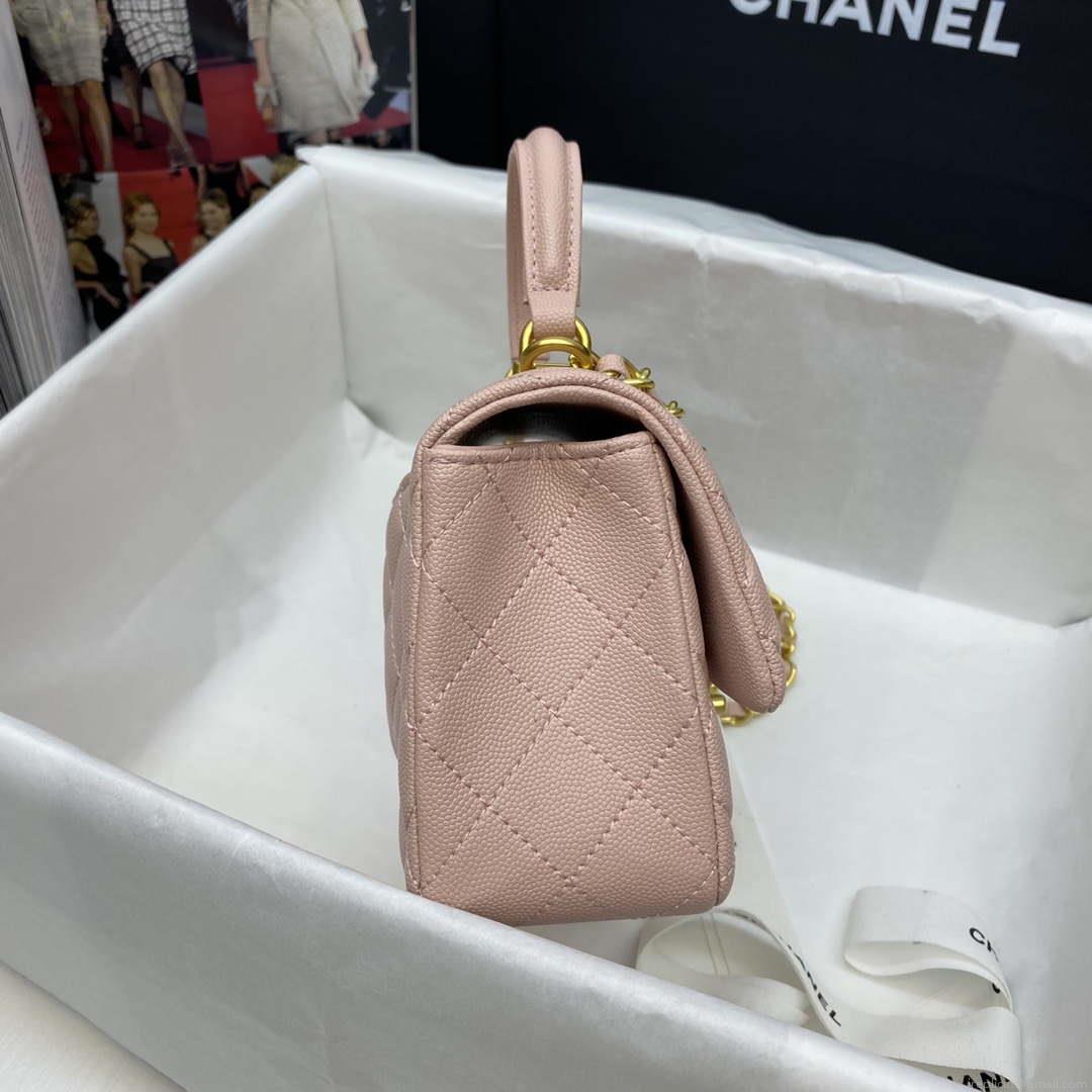 Chanel Mini Flap Bag with top Handle AS2431 Grained Calfskin Pink
