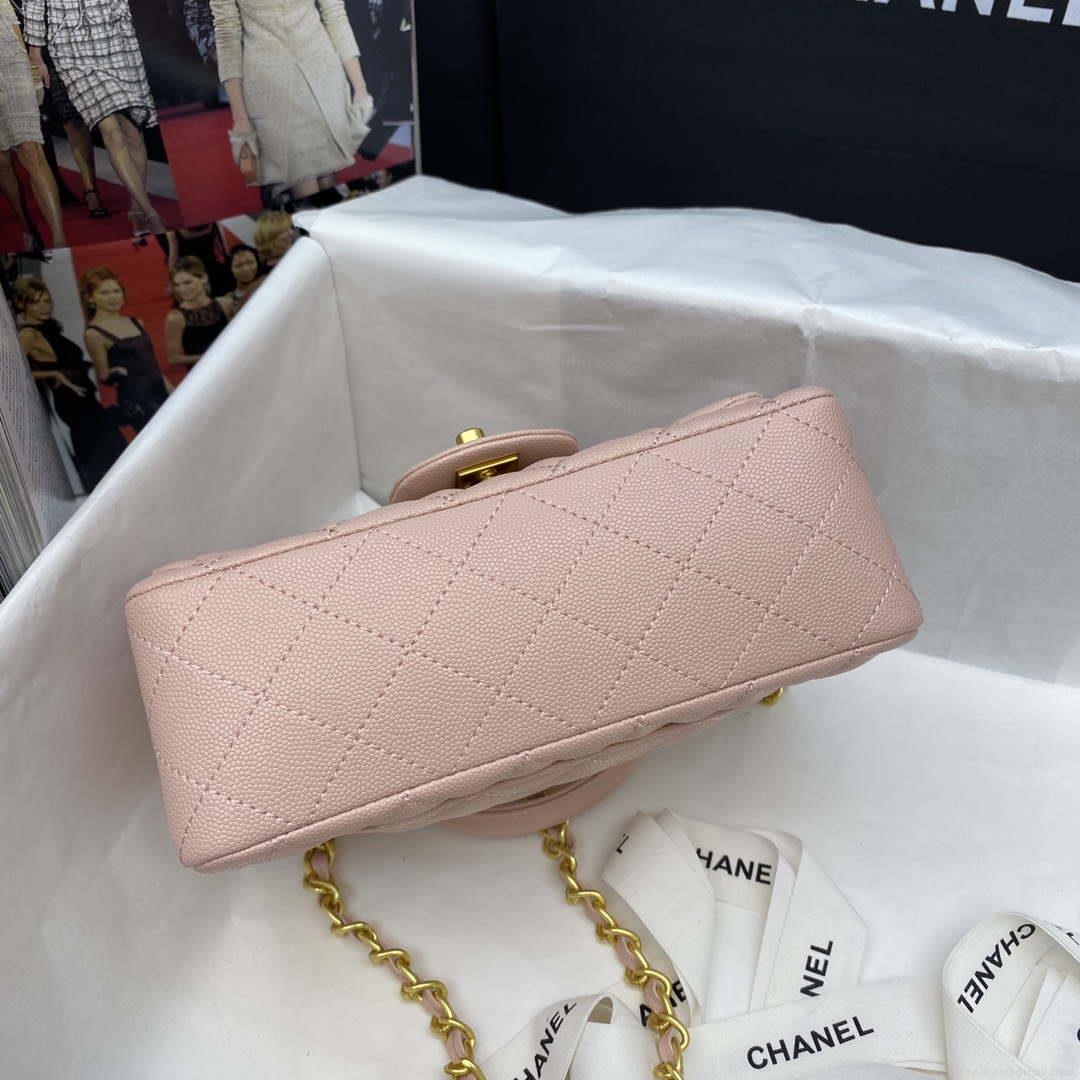 Chanel Mini Flap Bag with top Handle AS2431 Grained Calfskin Pink