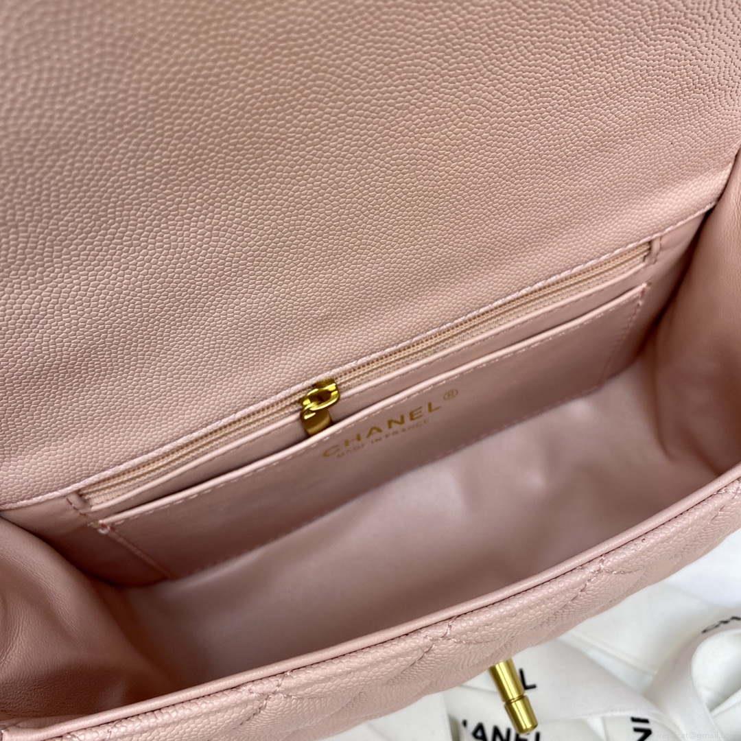 Chanel Mini Flap Bag with top Handle AS2431 Grained Calfskin Pink