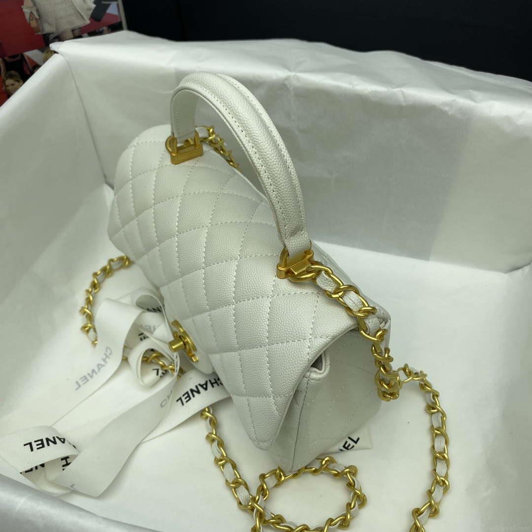 Chanel Mini Flap Bag with top Handle AS2431 Grained Calfskin White