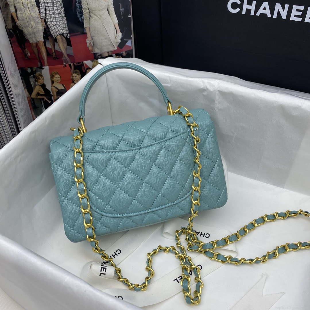 Chanel Mini Flap Bag with top Handle AS2431 Grained Calfskin Blue