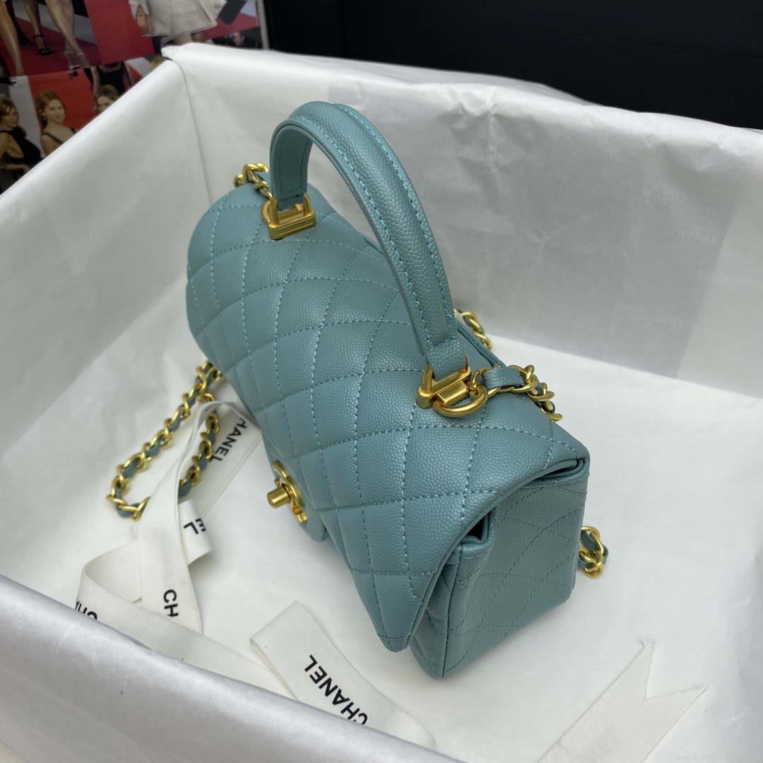 Chanel Mini Flap Bag with top Handle AS2431 Grained Calfskin Blue