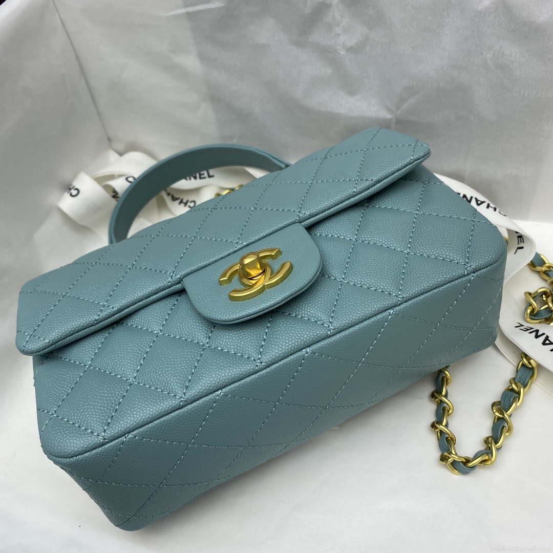 Chanel Mini Flap Bag with top Handle AS2431 Grained Calfskin Blue