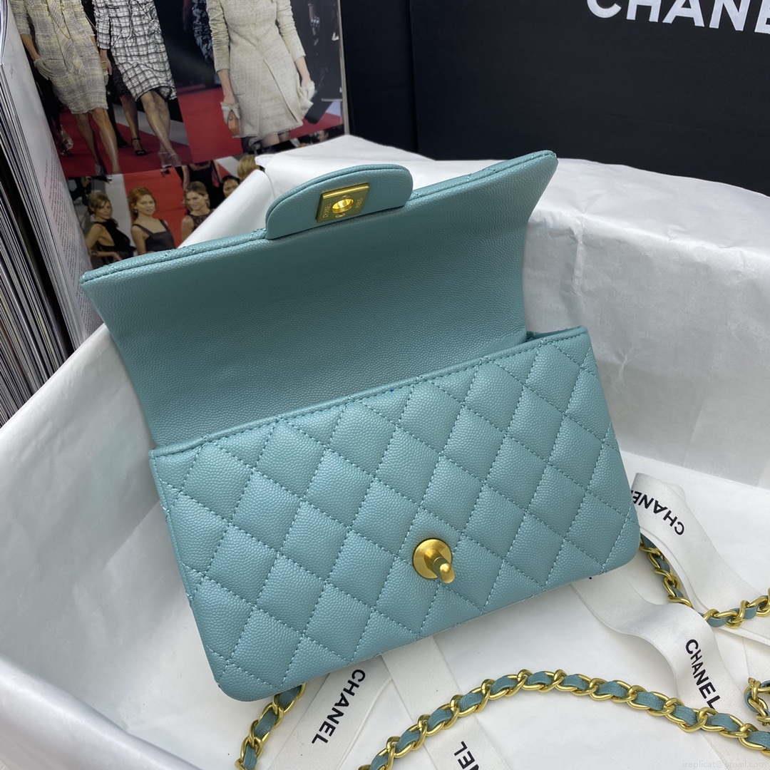 Chanel Mini Flap Bag with top Handle AS2431 Grained Calfskin Blue