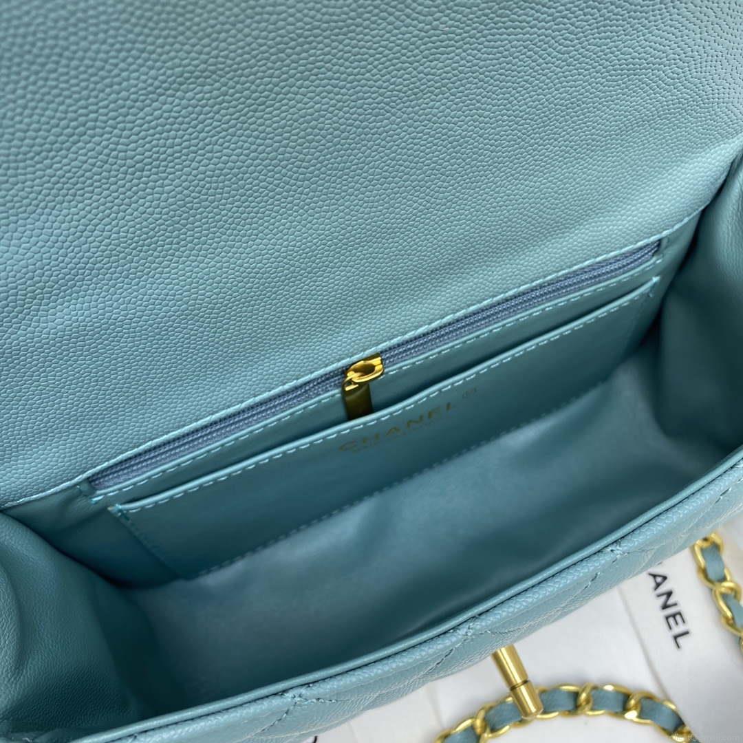 Chanel Mini Flap Bag with top Handle AS2431 Grained Calfskin Blue