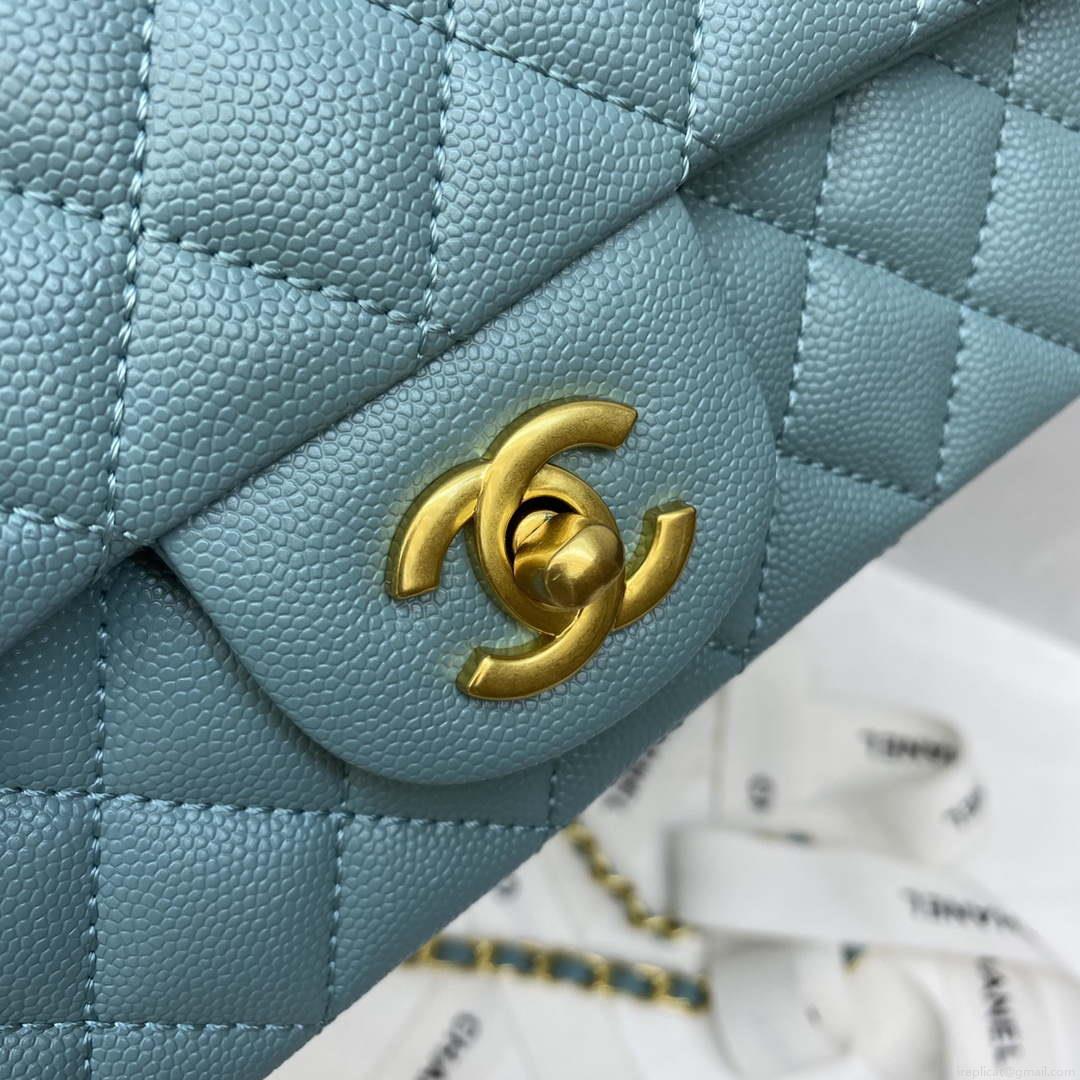Chanel Mini Flap Bag with top Handle AS2431 Grained Calfskin Blue