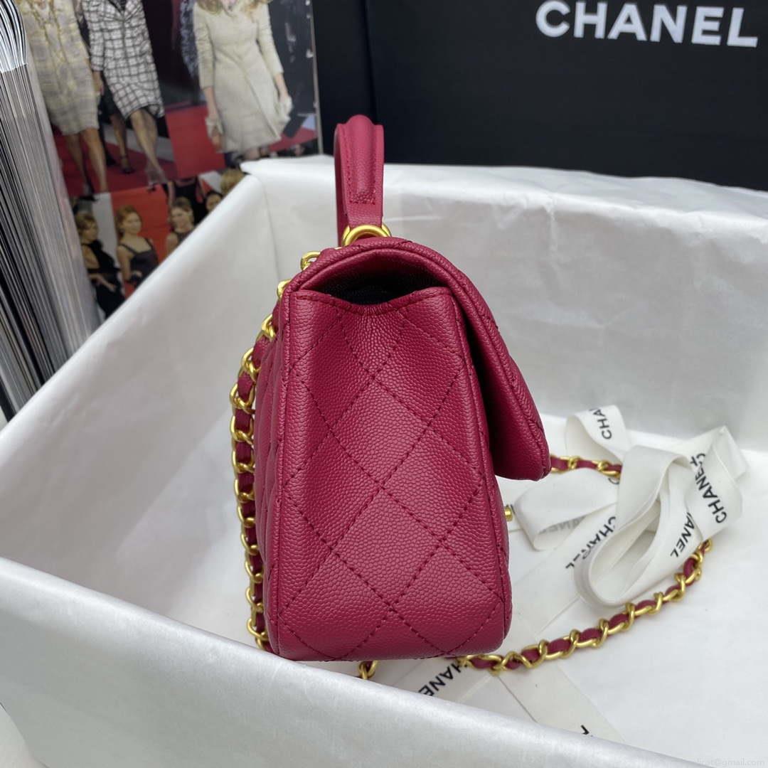 Chanel Mini Flap Bag with top Handle AS2431 Grained Calfskin Red