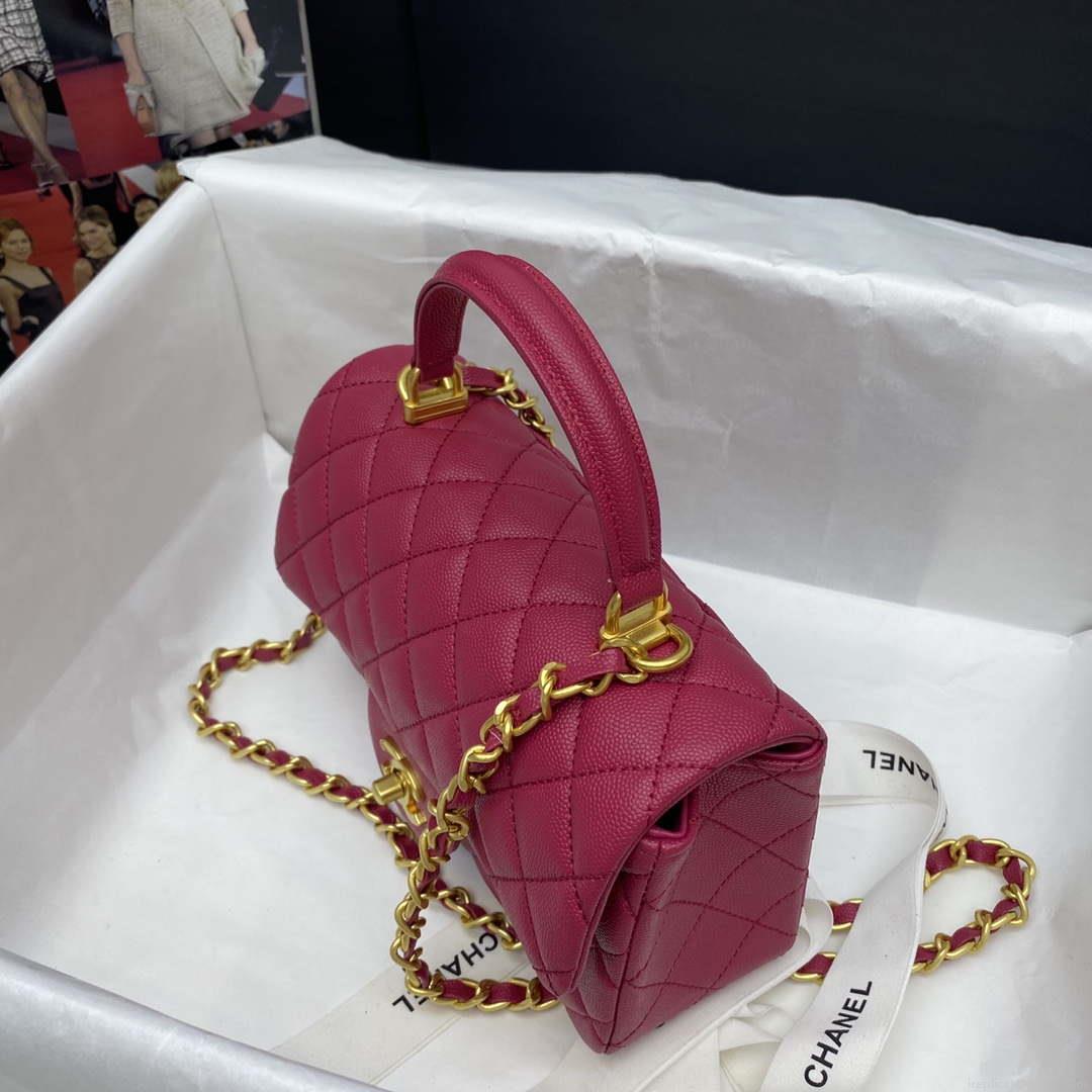 Chanel Mini Flap Bag with top Handle AS2431 Grained Calfskin Red