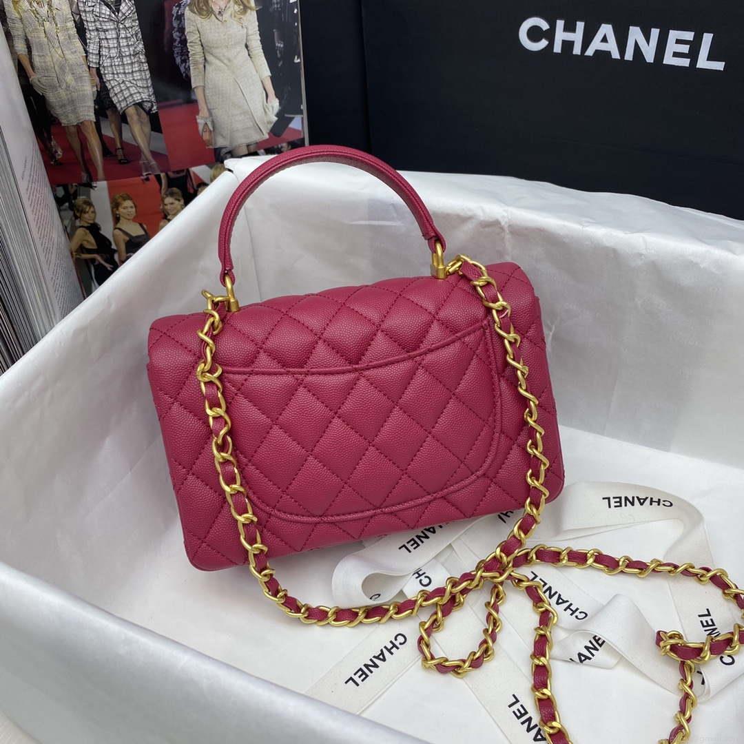 Chanel Mini Flap Bag with top Handle AS2431 Grained Calfskin Red