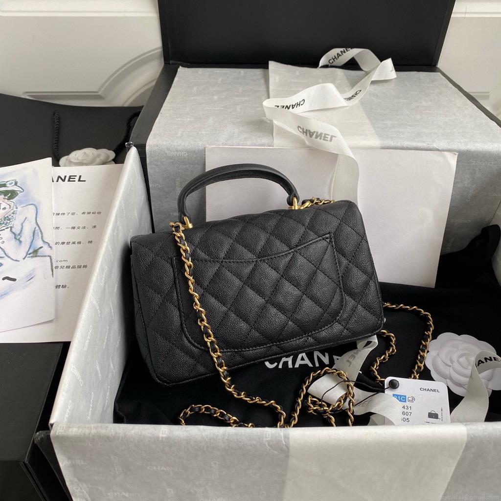 Chanel Mini Flap Bag with top Handle AS2431 Grained Calfskin Black