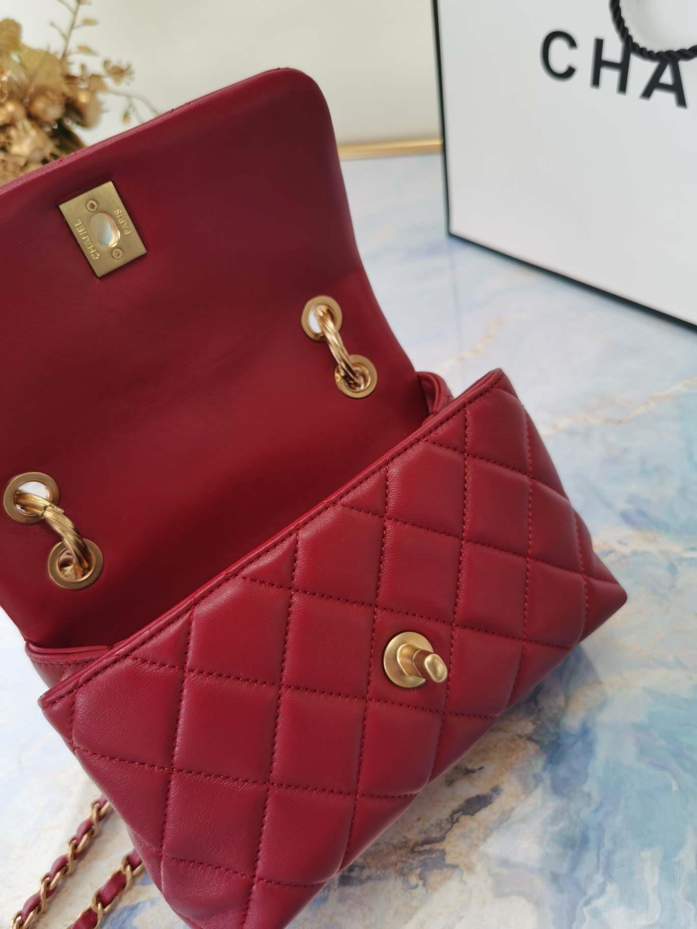 Chanel AS2044 Mini Flap Lambskin Leather Bag With top handle Red