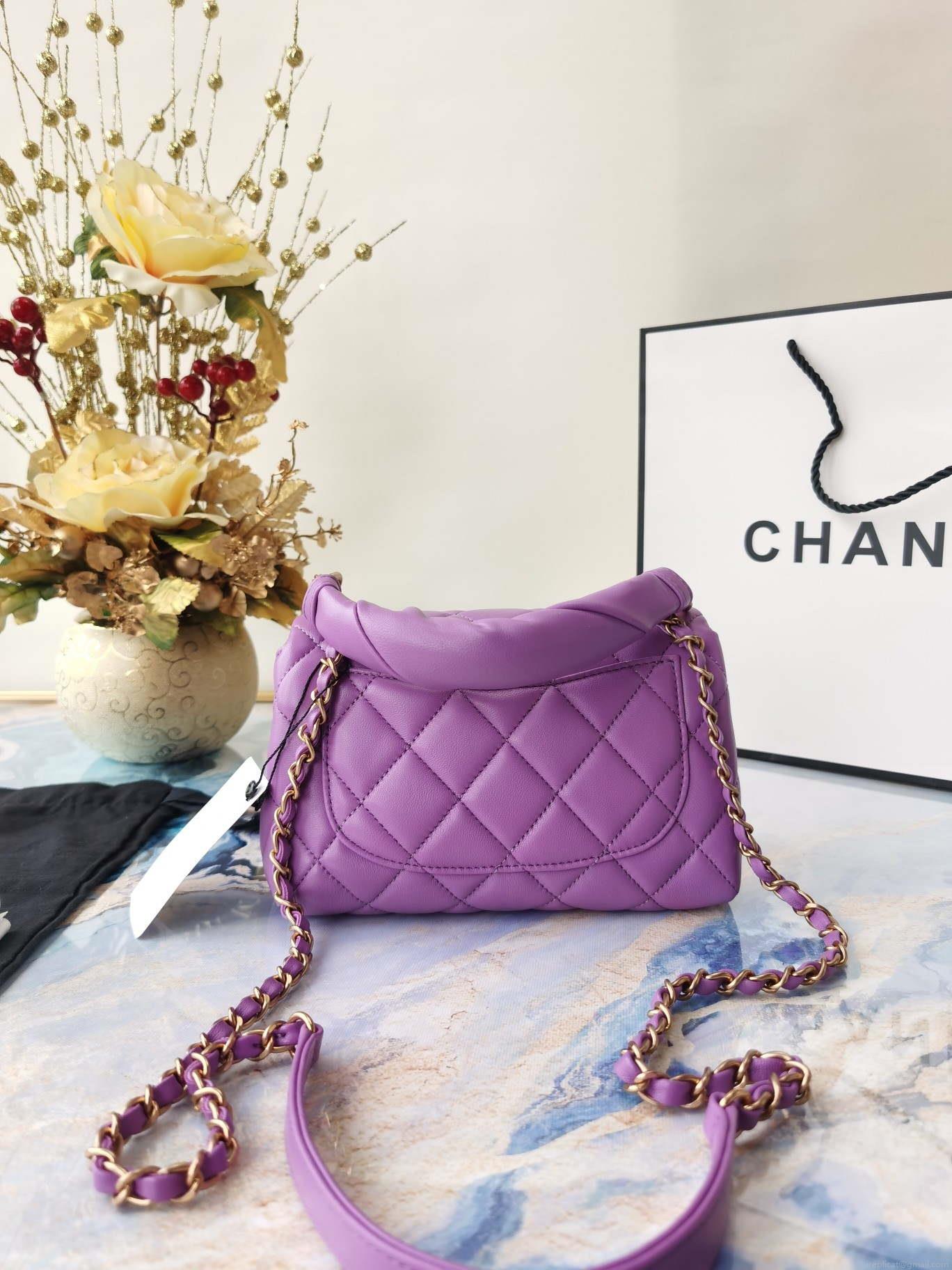 Chanel AS2044 Mini Flap Lambskin Leather Bag With top handle Purple