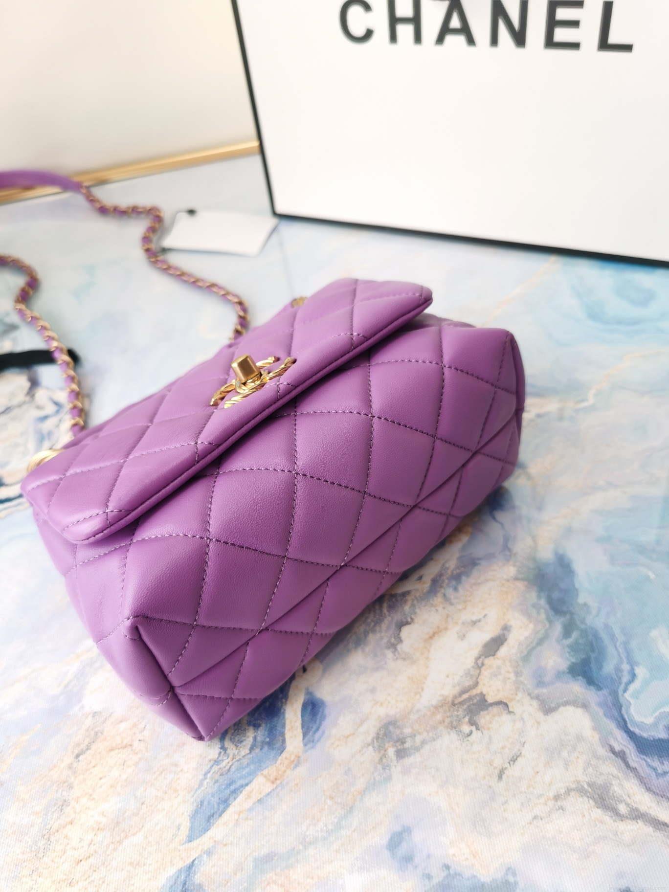 Chanel AS2044 Mini Flap Lambskin Leather Bag With top handle Purple