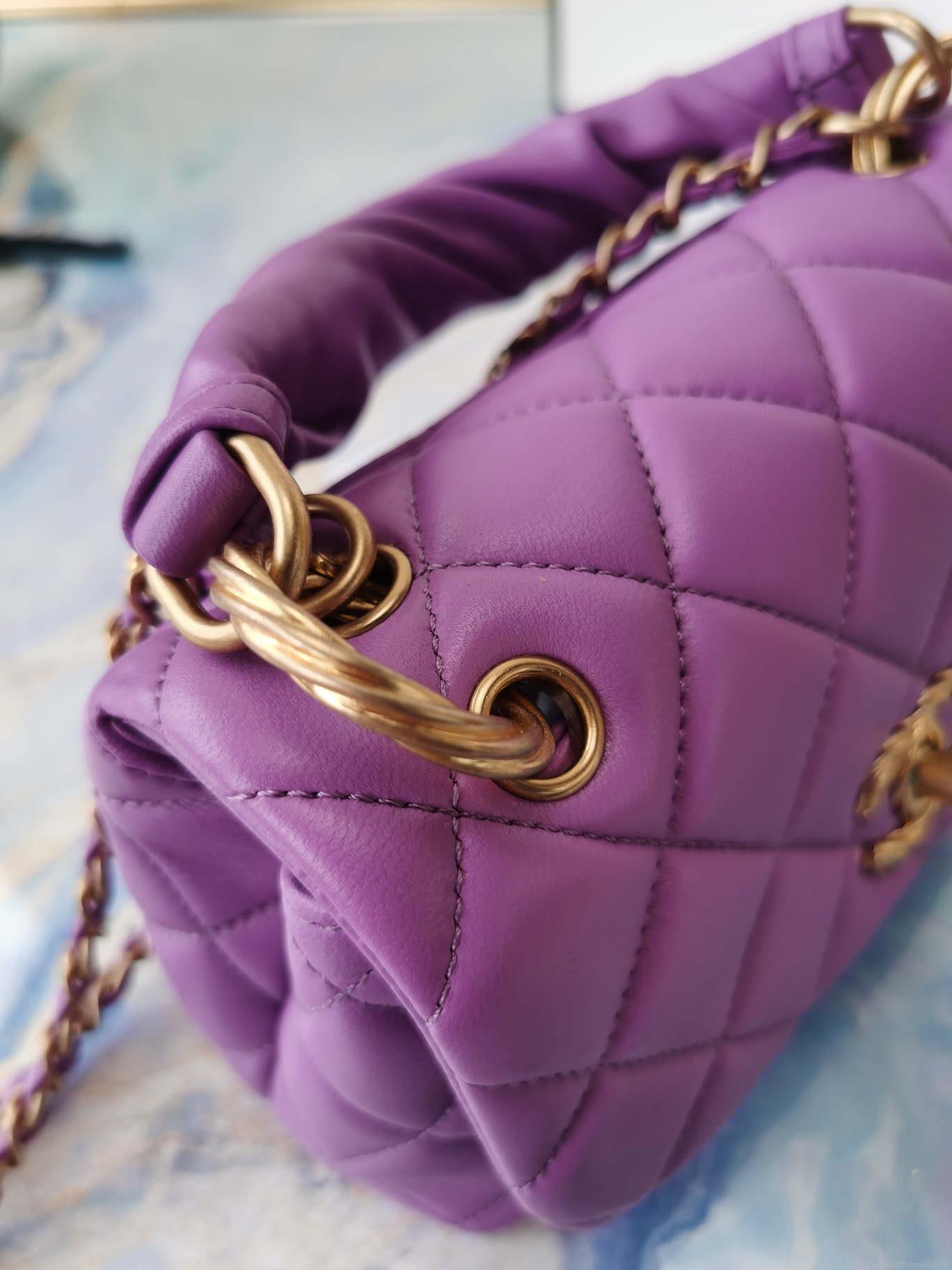 Chanel AS2044 Mini Flap Lambskin Leather Bag With top handle Purple