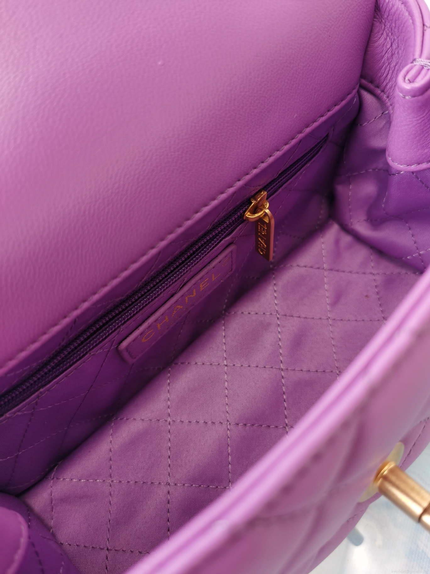 Chanel AS2044 Mini Flap Lambskin Leather Bag With top handle Purple