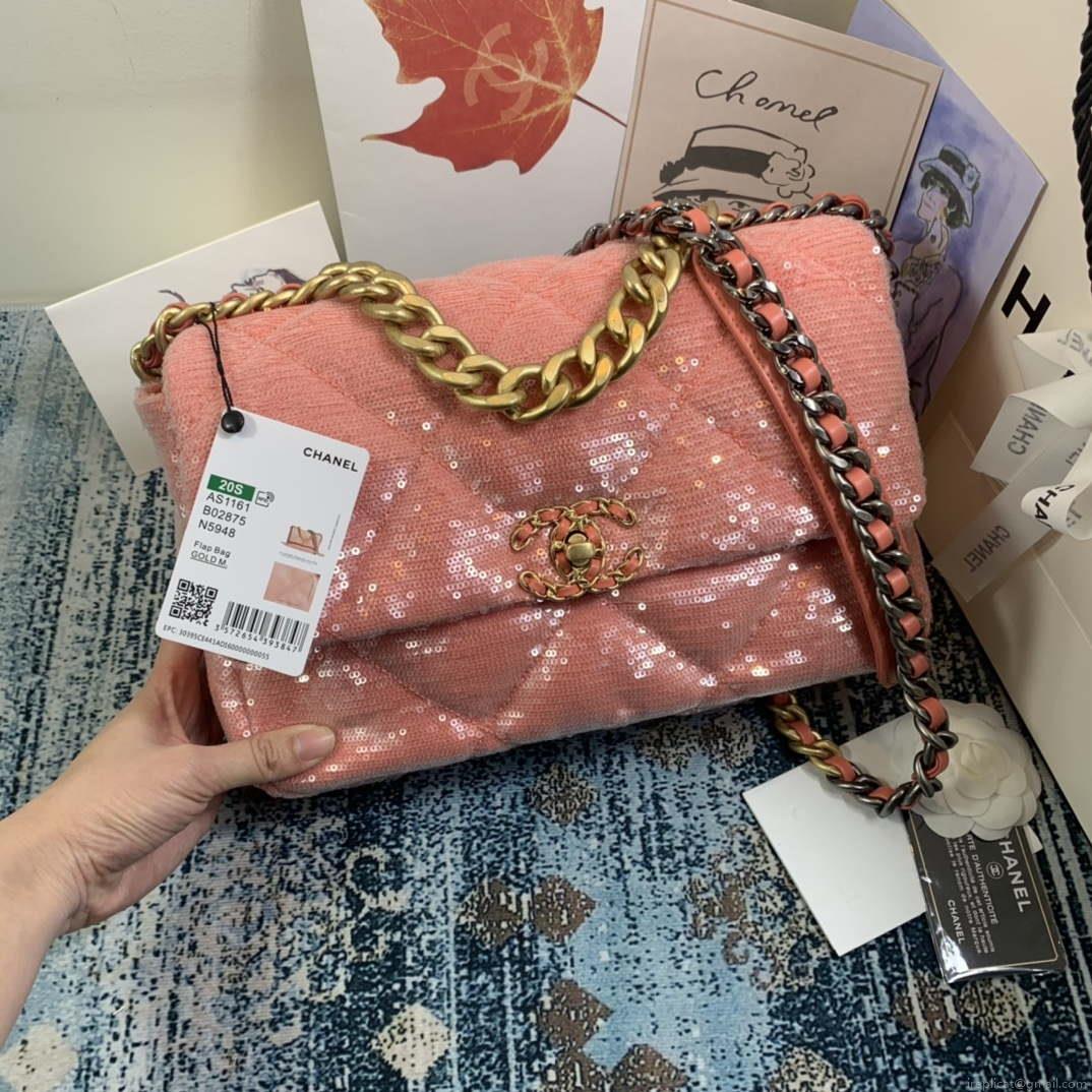 Chanel AS1161 chanel 19 Large Handbag Sequins Calfksin Bag Pink Red