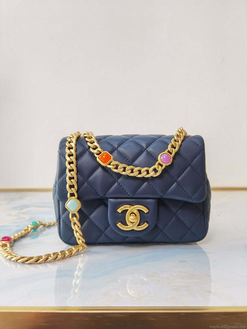 Chanel AS2379 Flap Bag Lambskin Navy Blue