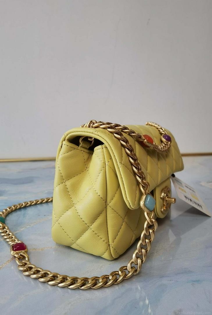 Chanel AS2380 Flap Bag Lambskin Light Yellow