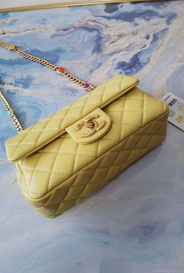 Chanel AS2380 Flap Bag Lambskin Light Yellow