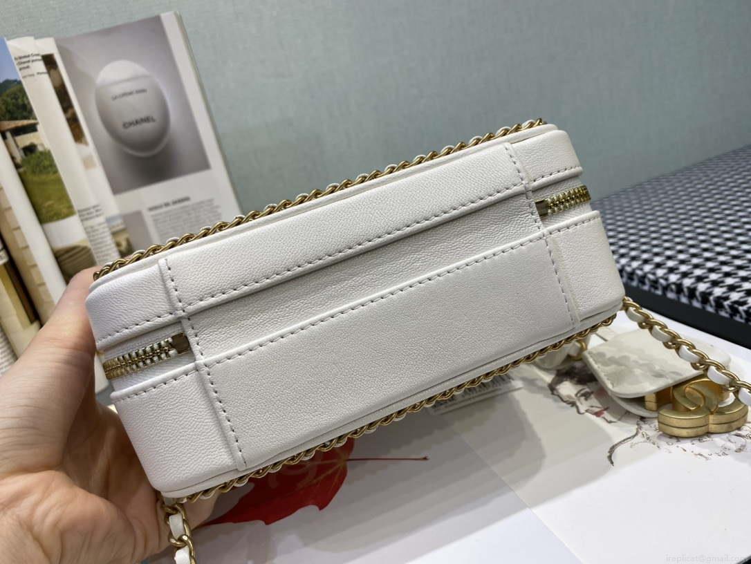Chanel AS1785 CC Filigree Vanity Case Bag Grained Calfskin White