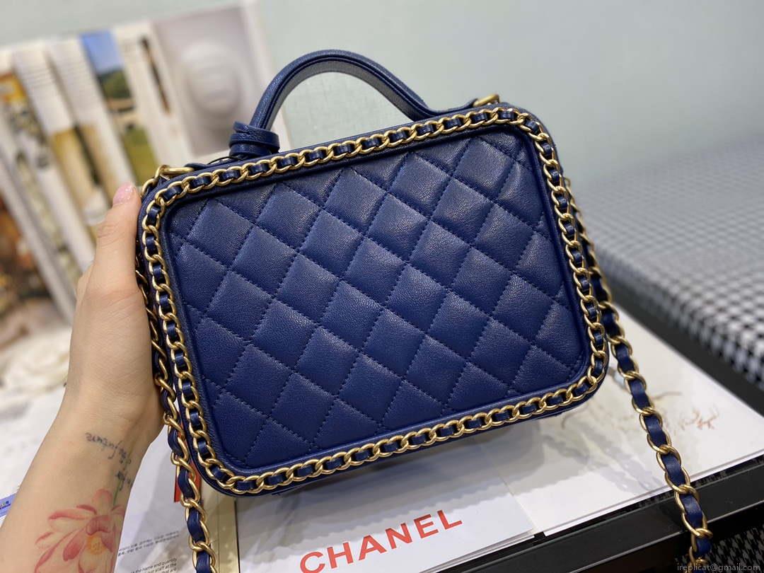 Chanel CC Filigree Vanity Case Bag Grained Calfskin A93343 Navy Blue