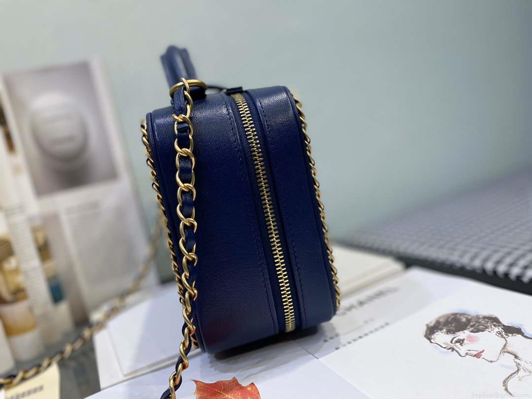 Chanel CC Filigree Vanity Case Bag Grained Calfskin A93343 Navy Blue