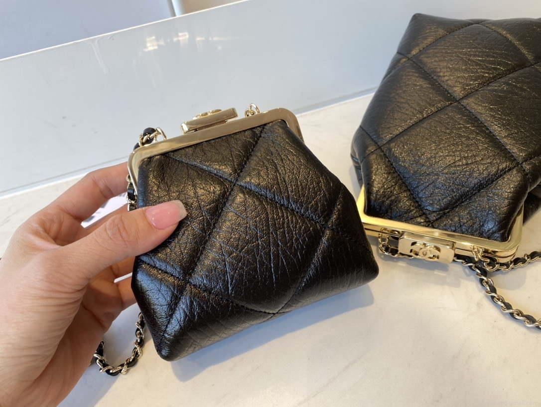 Chanel AS1555 Clutch with chain Shiny Aged Lambskin Black