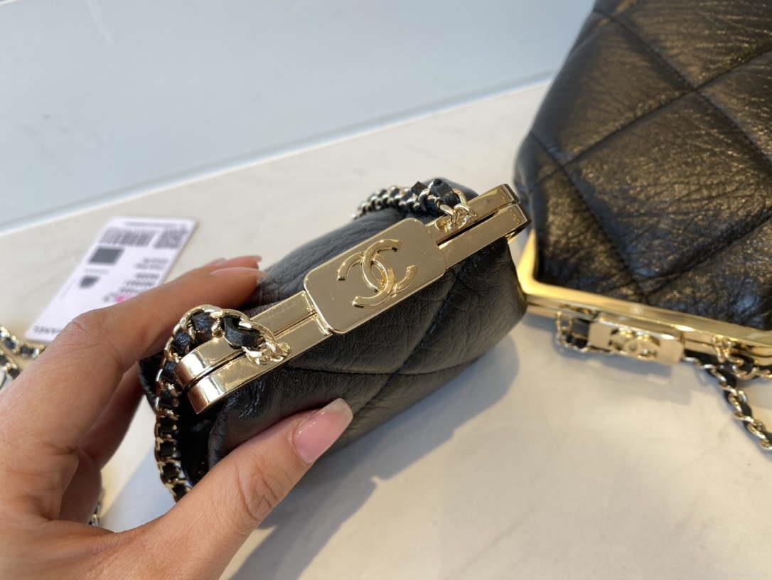 Chanel AS1555 Clutch with chain Shiny Aged Lambskin Black