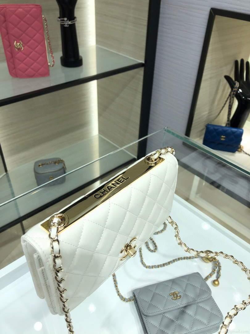 Chanel A84456 Chevron Trendy CC Wallet On Chain WOC Bag Lambskin White