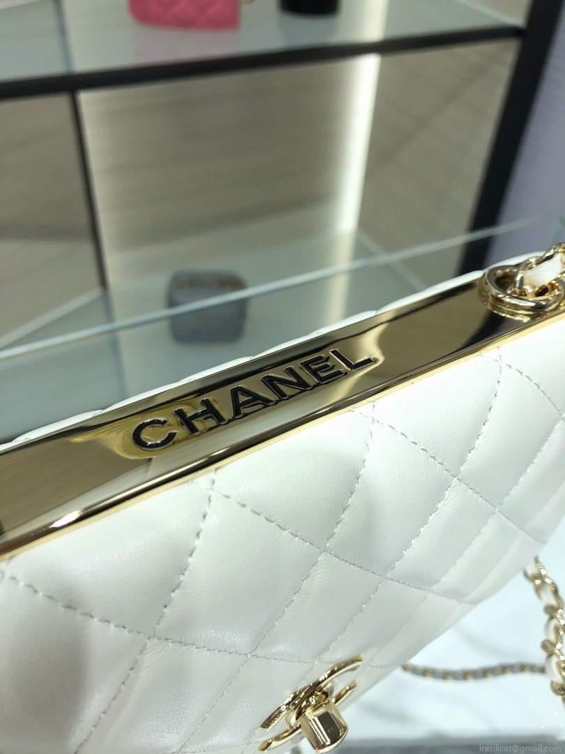 Chanel A84456 Chevron Trendy CC Wallet On Chain WOC Bag Lambskin White