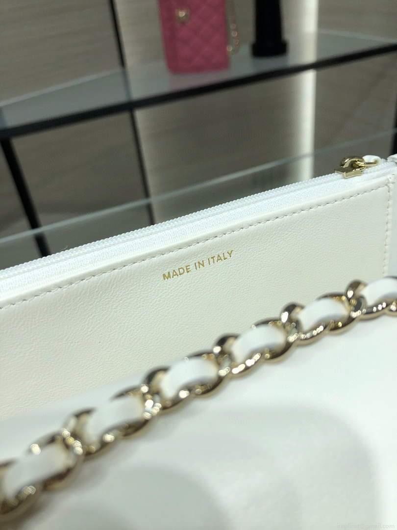 Chanel A84456 Chevron Trendy CC Wallet On Chain WOC Bag Lambskin White