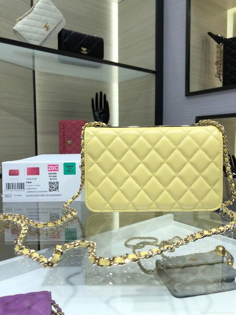 Chanel A84456 Chevron Trendy CC Wallet On Chain WOC Bag Lambskin Yelow