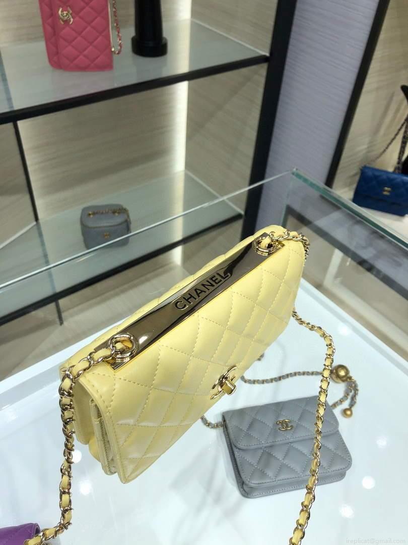 Chanel A84456 Chevron Trendy CC Wallet On Chain WOC Bag Lambskin Yelow