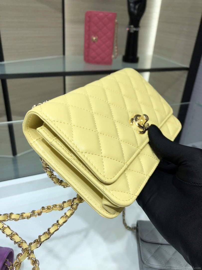 Chanel A84456 Chevron Trendy CC Wallet On Chain WOC Bag Lambskin Yelow